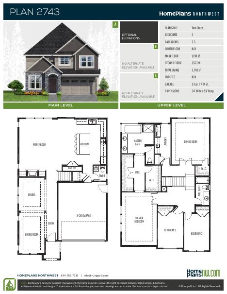 Home Plans NW Plan 2743 floor plan and specification sheet
