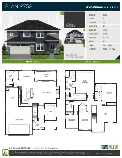 Home Plans NW Plan 2752 floor plan and specification sheet