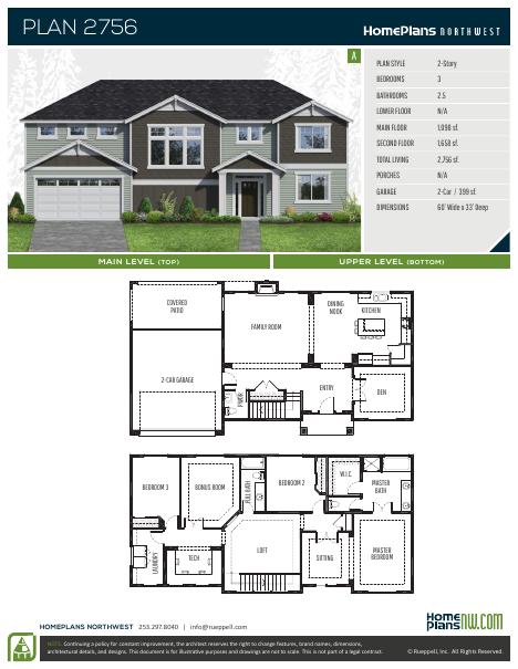 Home Plans NW Plan 2756 floor plan and specification sheet
