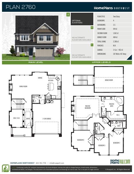 Home Plans NW Plan 2760 floor plan and specification sheet