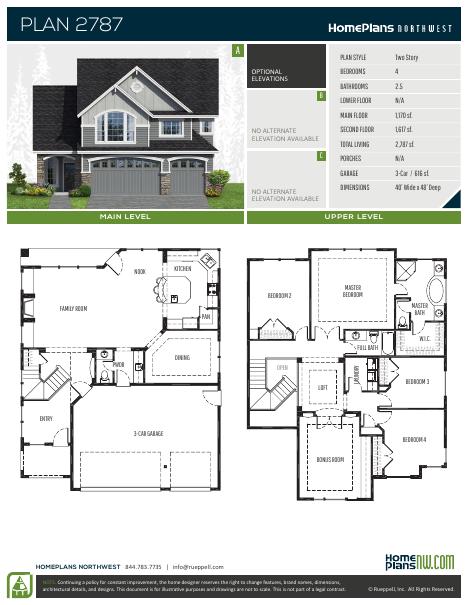 Home Plans NW Plan 2787 floor plan and specification sheet
