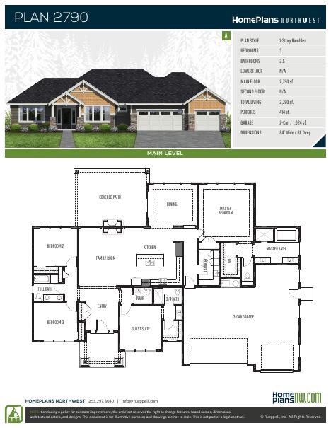 Home Plans NW Plan 2790-A floor plan and specification sheet