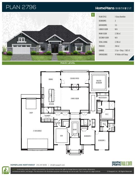 Home Plans NW Plan 2796-A floor plan and specification sheet