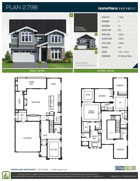 Home Plans NW Plan 2798 floor plan and specification sheet