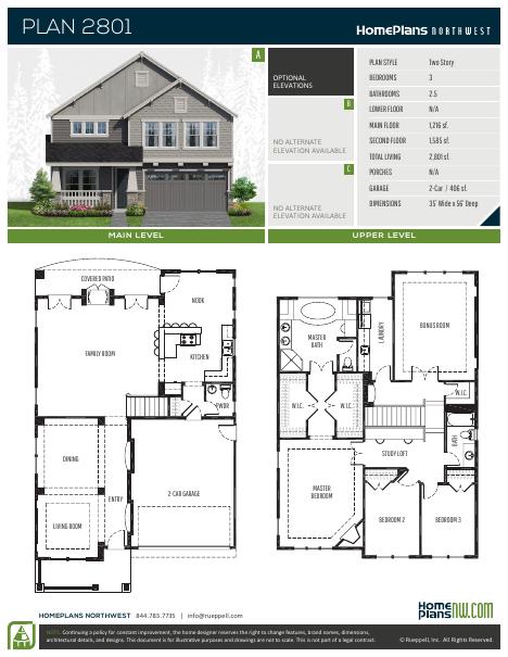 Home Plans NW Plan 2801 floor plan and specification sheet