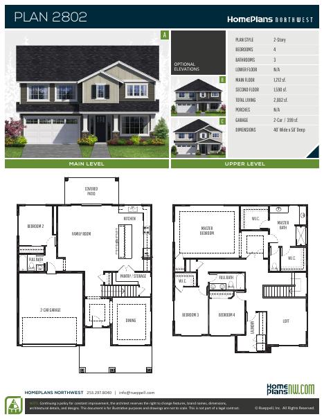 Home Plans NW Plan 2802 floor plan and specification sheet