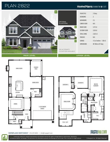 Home Plans NW Plan 2822 floor plan and specification sheet