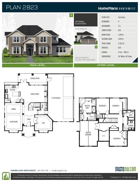 Home Plans NW Plan 2823 floor plan and specification sheet