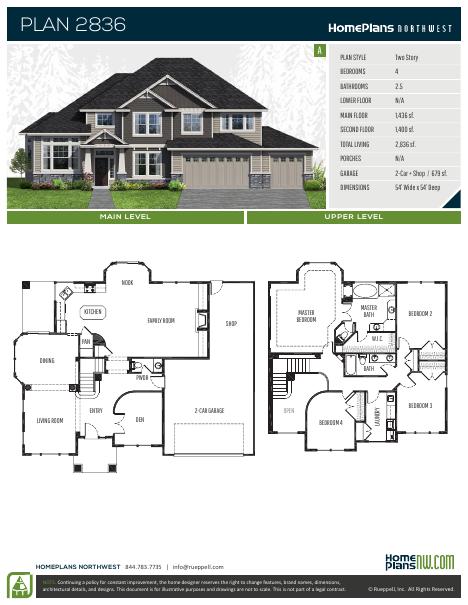 Home Plans NW Plan 2836 floor plan and specification sheet
