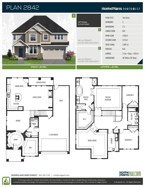 Home Plans NW Plan 2842 floor plan and specification sheet