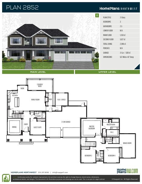 Home Plans NW Plan 2852 floor plan and specification sheet