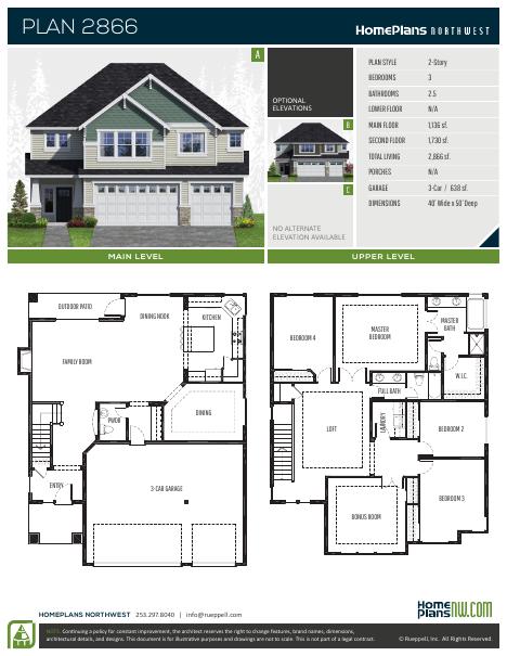 Home Plans NW Plan 2866 floor plan and specification sheet