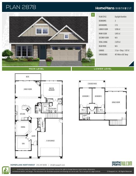 Home Plans NW Plan 2878-A floor plan and specification sheet