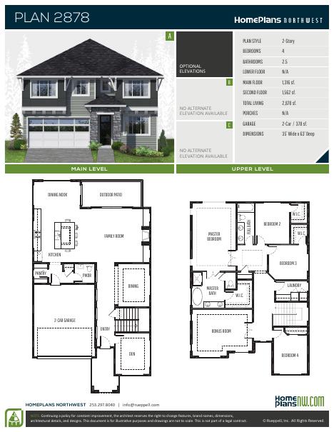 Home Plans NW Plan 2878 floor plan and specification sheet