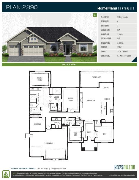 Home Plans NW Plan 2890-A floor plan and specification sheet