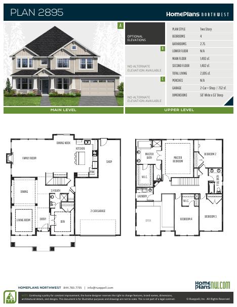 Home Plans NW Plan 2895 floor plan and specification sheet