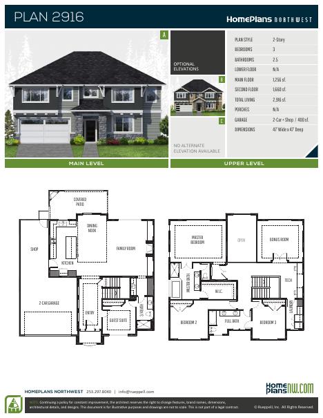Home Plans NW Plan 2916 floor plan and specification sheet