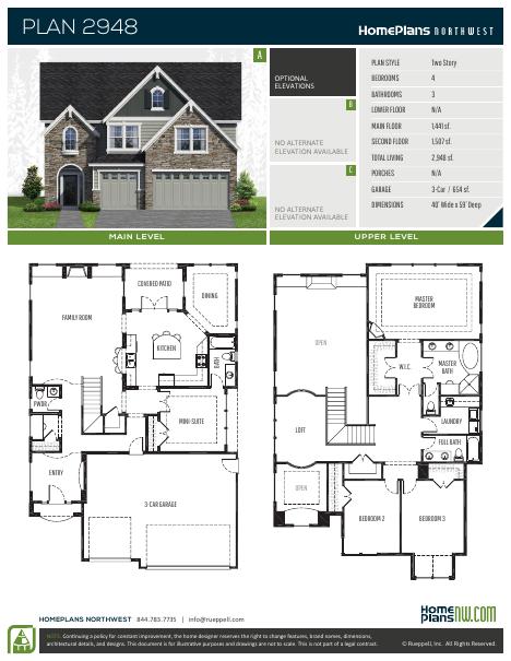 Home Plans NW Plan 2948 floor plan and specification sheet