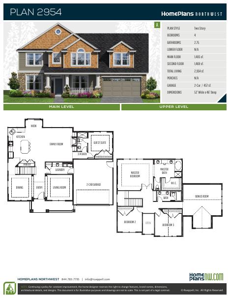 Home Plans NW Plan 2954 floor plan and specification sheet