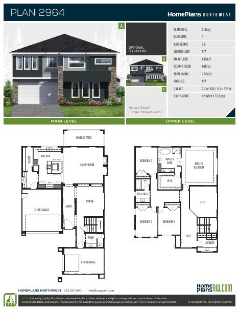 Home Plans NW Plan 2964 floor plan and specification sheet