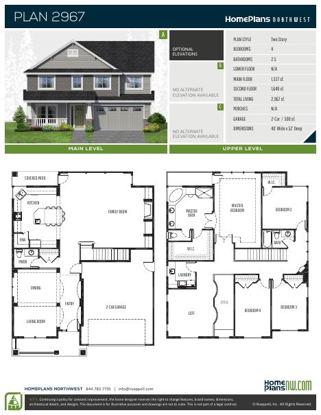 Home Plans NW Plan 2967 floor plan and specification sheet
