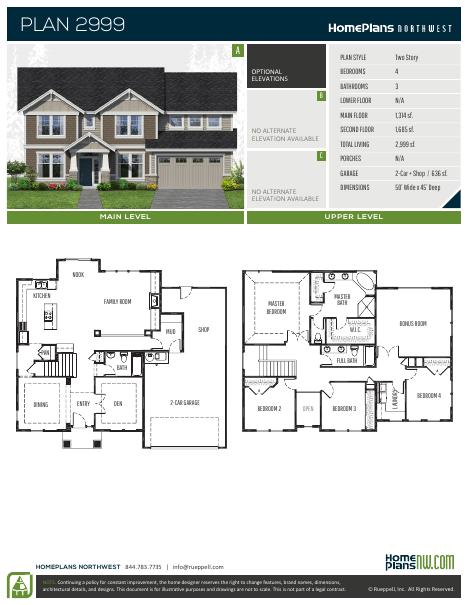 Home Plans NW Plan 2999 floor plan and specification sheet