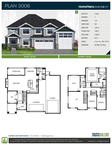 Home Plans NW Plan 3006 floor plan and specification sheet