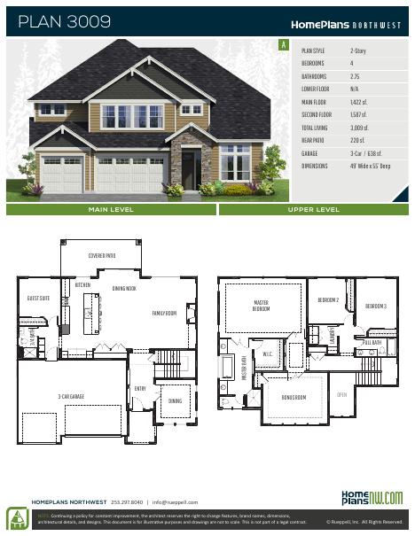 Home Plans NW Plan 3009 floor plan and specification sheet