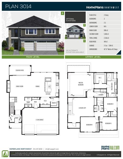 Home Plans NW Plan 3014 floor plan and specification sheet