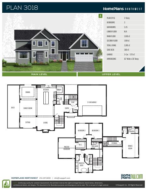 Home Plans NW Plan 3018 floor plan and specification sheet
