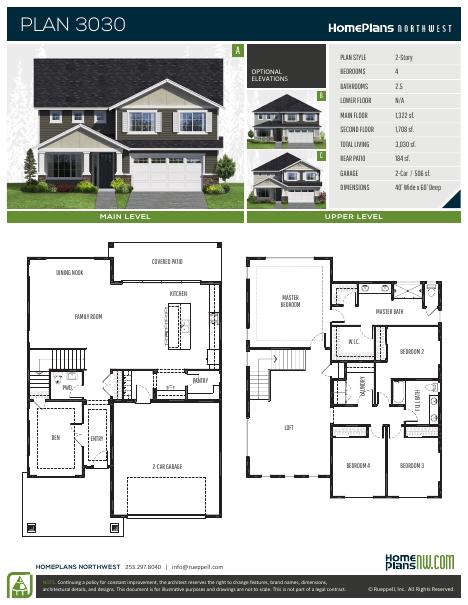 Home Plans NW Plan 3030 floor plan and specification sheet