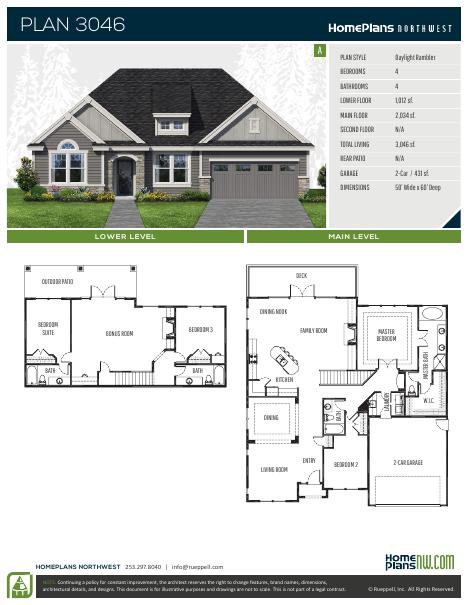 Home Plans NW Plan 3046-A floor plan and specification sheet