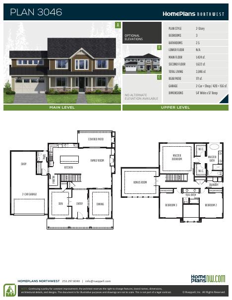 Home Plans NW Plan 3046 floor plan and specification sheet