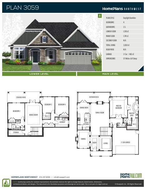Home Plans NW Plan 3059-A floor plan and specification sheet