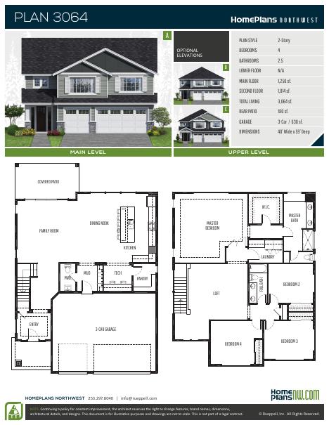 Home Plans NW Plan 3064 floor plan and specification sheet
