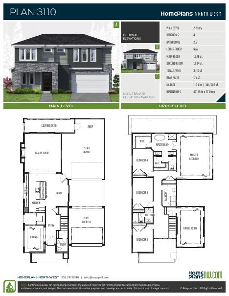 Home Plans NW Plan 3110 floor plan and specification sheet
