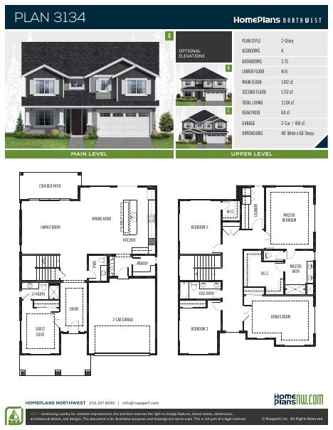 Home Plans NW Plan 3134 floor plan and specification sheet