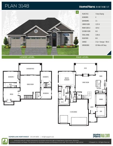 Home Plans NW Plan 3148-A floor plan and specification sheet