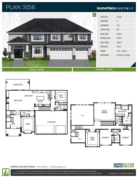 Home Plans NW Plan 3156 floor plan and specification sheet