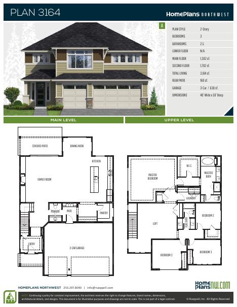 Home Plans NW Plan 3164 floor plan and specification sheet