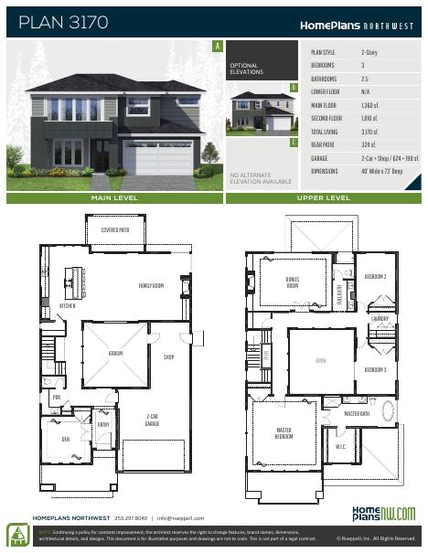 Home Plans NW Plan 3170 floor plan and specification sheet