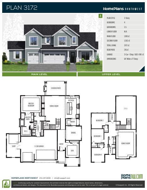 Home Plans NW Plan 3172 floor plan and specification sheet