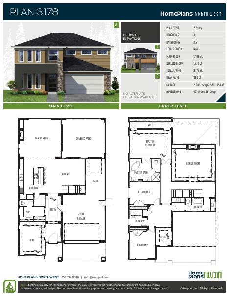Home Plans NW Plan 3178 floor plan and specification sheet