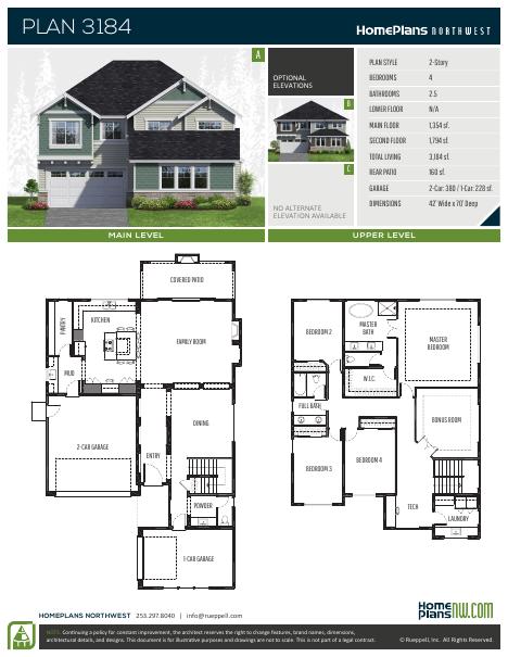 Home Plans NW Plan 3184 floor plan and specification sheet
