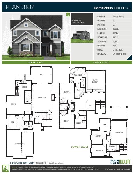 Home Plans NW Plan 3187-A floor plan and specification sheet