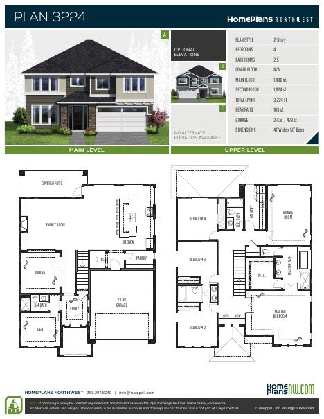 Home Plans NW Plan 3224 floor plan and specification sheet
