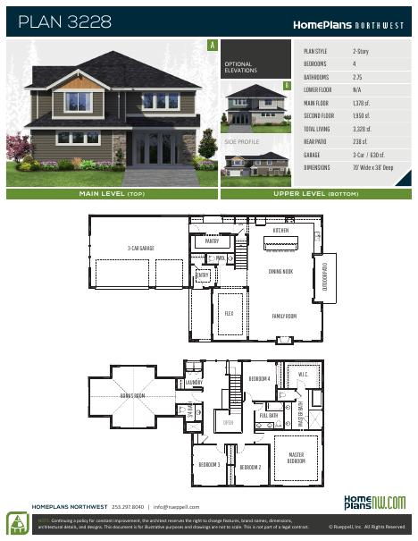 Home Plans NW Plan 3228 floor plan and specification sheet