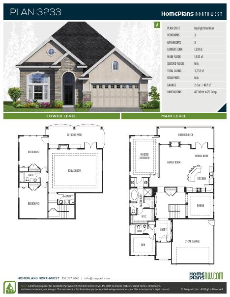 Home Plans NW Plan 3233-A floor plan and specification sheet