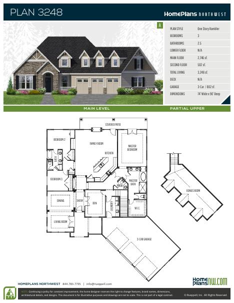 Home Plans NW Plan 3248-A floor plan and specification sheet