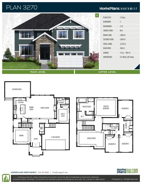 Home Plans NW Plan 3270 floor plan and specification sheet